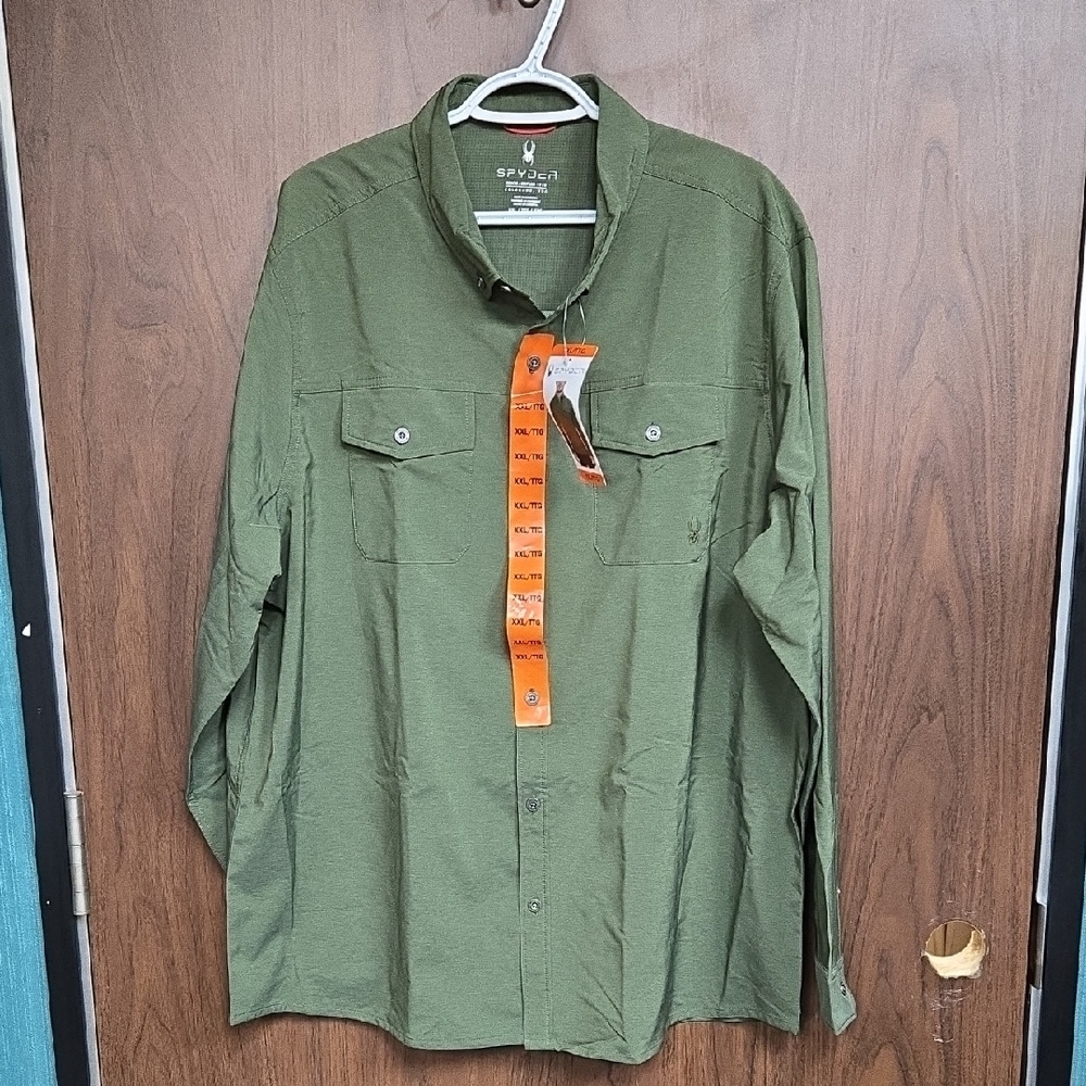 Spyder Size XXL Olive Green Lightweight Casual Button Down Shirt